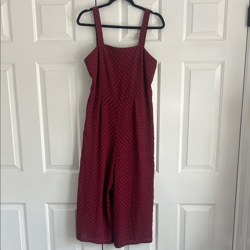 GB Wine Red Floral Polka Dot Wide-Leg Jumpsuit
